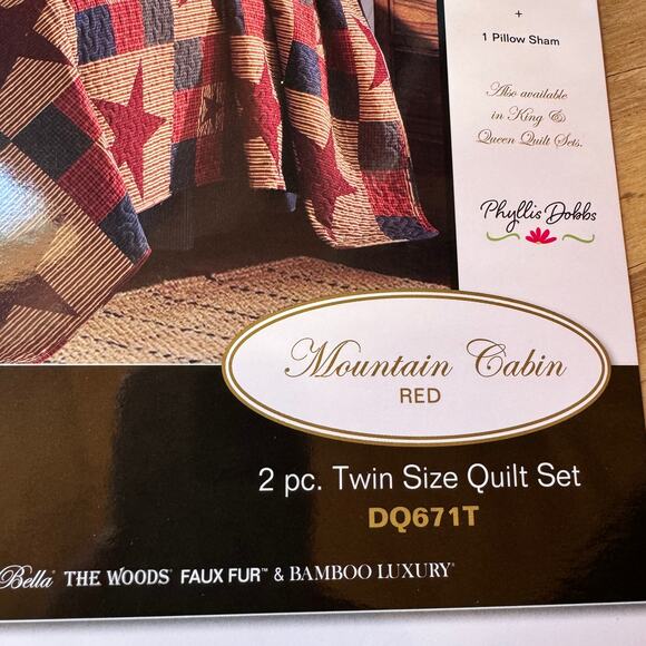 Virah Bella Mountain Cabin Quilt Collection Twin Quilt 1 Pillow Sham New - Picture 4 of 8
